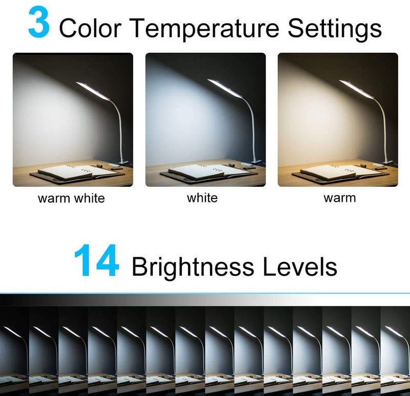 RAOYI LED Desk Lamp, 5W USB Clip on Light Eye-Caring Reading Clamp Table Lamp with 48 LEDs Flexible Neck, 3 Color Modes and 14 Brightness Levels for Office Bedroom Study (Black) - Image 2